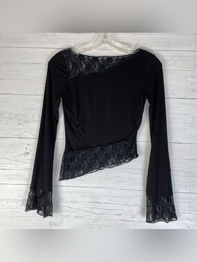Planet Heart Black Lace Insert Long Sleeve Top XS goth, grunge, Y2K